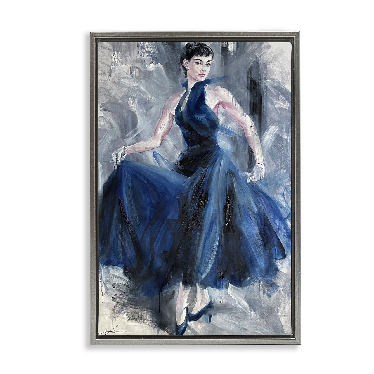 Stupell Industries Stylish Woman in Blue Dress Floating Frame Design by Lucille Lee